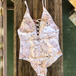 Calico Print Criss Cross Swimsuit